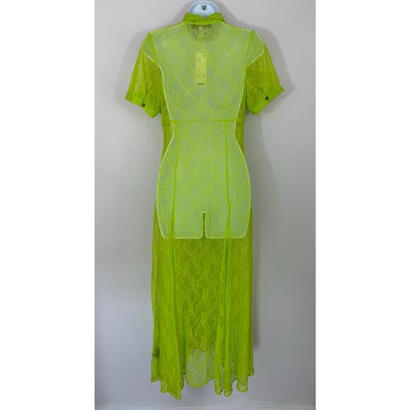 Urban Outfitters Neon Lace Sheer Maxi Shirt Dress - Size Small - NWT - Picture 7 of 8